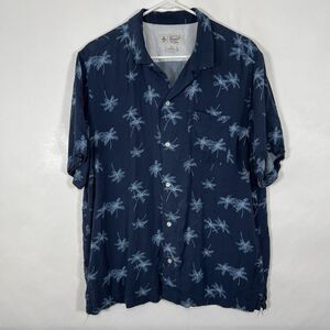Original Penguin Short Sleeve Button Up Hawaiian Shirt Mens Large Blue Palms AOP